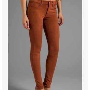 7 For All Mankind The Sueded Skinny Legging Pants, Stretch, Bohemian, Rust Color